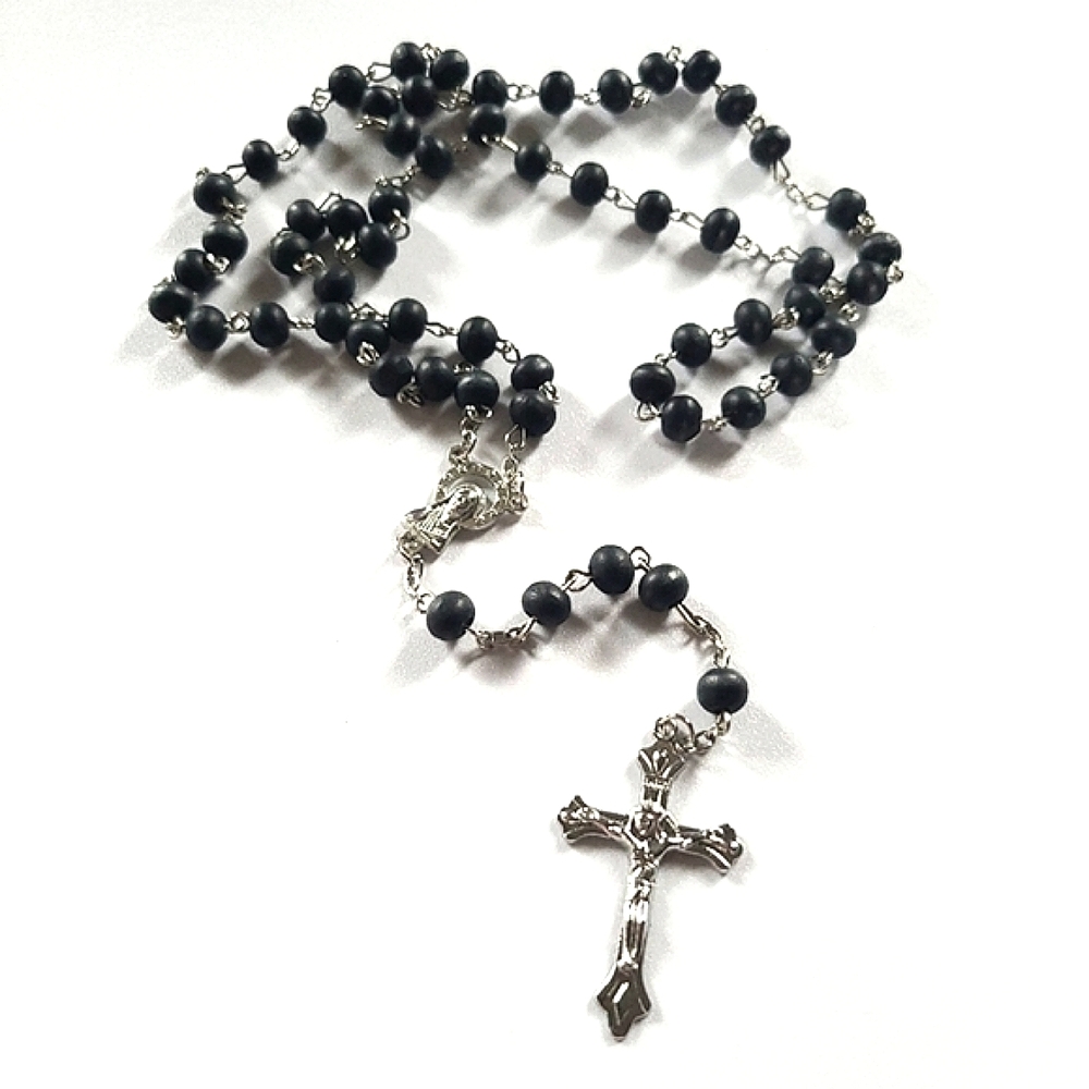 New rosary, black rosary necklace, cross, religious, prayer beads